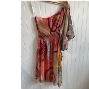 Bisou Bisou‎ Michele Bohbot Dress Womens 12 Pink Floral Paisley One Shoulder NWT